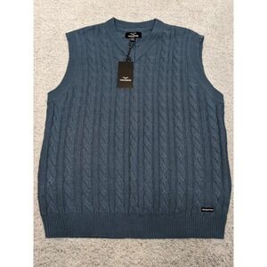 Threadbare Men's XL Cable Knit Sweater Vest Blue V-Neck Pullover Preppy Golf NWT